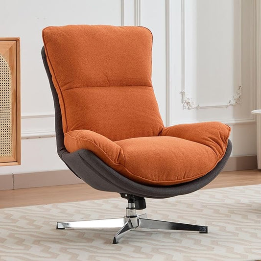 LukeAlon Modern Linen Swivel Lounge Chair, Upholstered High Back Accent Chair with Metal Base Comfy Recliner Chair Leisure Single Sofa Chair for Living Room Office, Orange