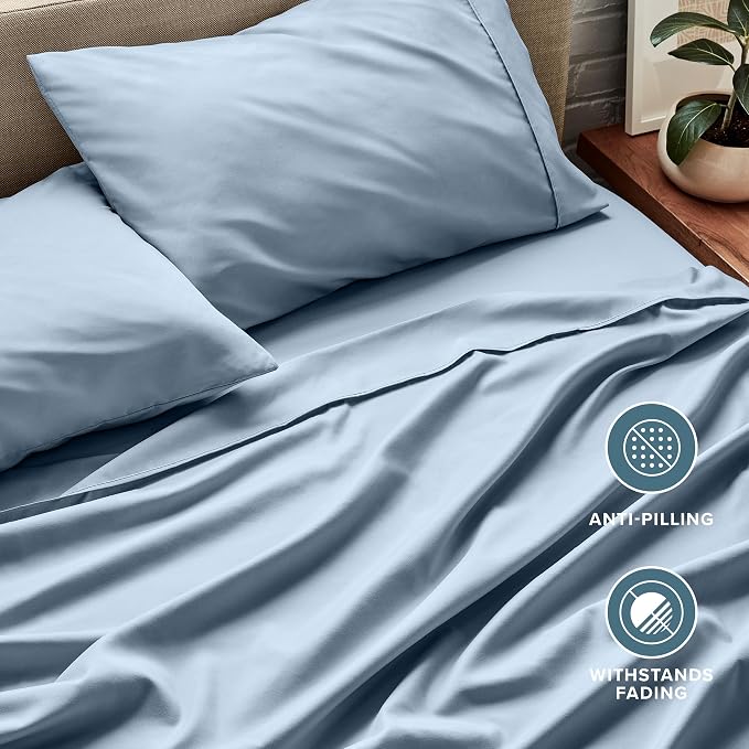 Bare Home Full XL Sheet Set - 1800 Ultra-Soft Microfiber Full Extra Long Bed Sheets - Double Brushed - Deep Pockets - Easy Fit - 4 Piece Set - Bedding Sheets & Pillowcases (Full XL, Dusty Blue)