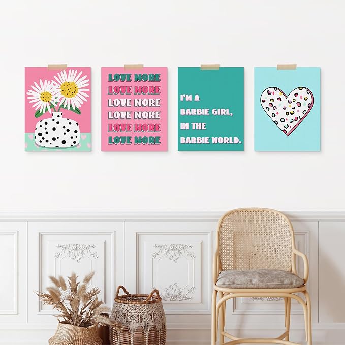 SIGNWIN Adhesive Canvas Poster I'm a Barbie Girl in The Barbie World Heart, Chrysanthemum Illustration Wall Decor Prints, Preppy Room Decor for Bedroom - 11"x14"x4