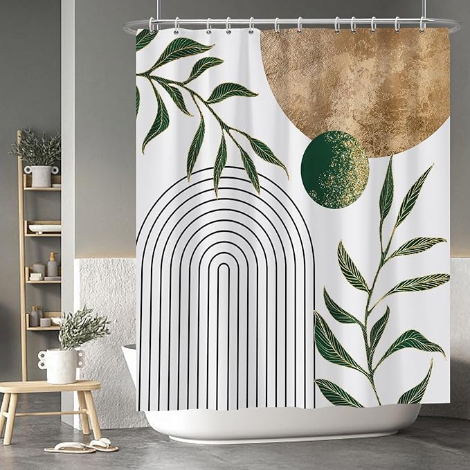Baocicoo Mid Century Minimalist Shower Curtain Green Abstract Moon Contemporary Sun Semicircle Shower Curtain for Bathroom Geometric Aesthetic Bathtub Bathroom Decorations with Hooks 60x72 Inches
