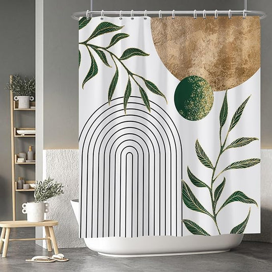 Baocicoo Mid Century Minimalist Shower Curtain Green Abstract Moon Contemporary Sun Semicircle Shower Curtain for Bathroom Geometric Aesthetic Bathtub Bathroom Decorations with Hooks 60x72 Inches