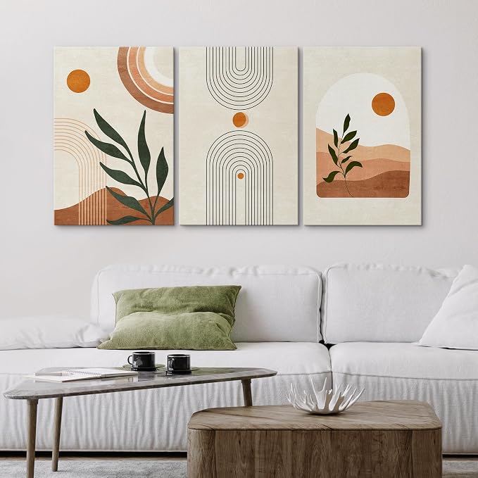 wall26 Canvas Print Wall Art Set Boho Mid-Century Geometric Desert Plant Sun Nature Abstract Illustrations Modern Art Bohemian Decorative for Living Room, Bedroom, Office - 24"x36" x 3