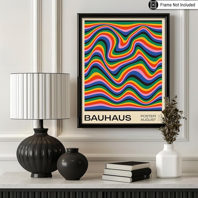 Poster Master Bauhaus Poster - Psychedelic Waves Print - Abstract ART - Rainbow ART - Groovy Style - Chic Boho - Mid Century Modern - Living Room or Bedroom Wall Decor - 18x24 UNFRAMED Wall Decor