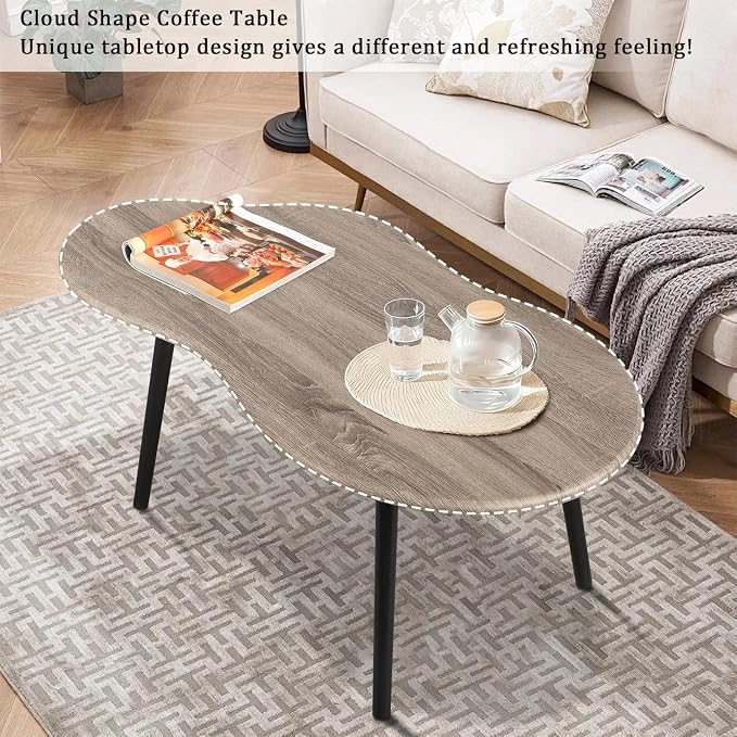 Small Coffee Table Cloud Shaped Living Room Tables Farmhouse Rustic Coffee Tables Wooden Irregular Accent Center Table for Small Spaces Home Office Grey Wash