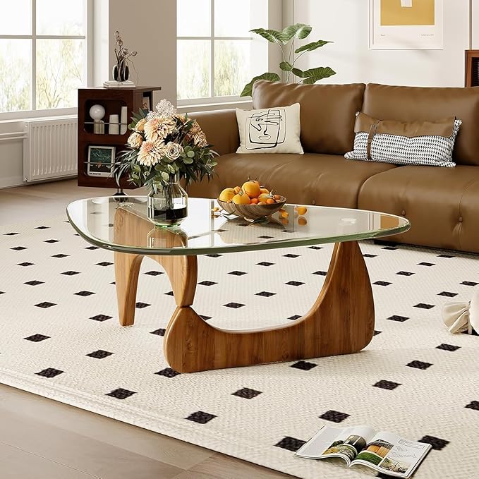 Modern Glass Coffee Table, 35.8" Small Center Table, Mid Century Tea Tables with Tempered Glass Top & Unique Solid Legs, for Office Small Space Living Room