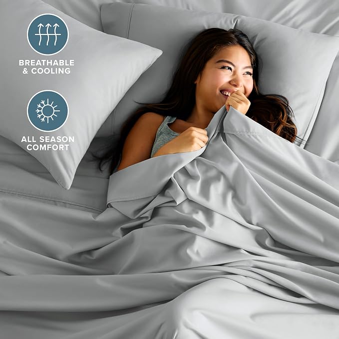 Bare Home King Sheet Set - 1800 Ultra-Soft Microfiber King Bed Sheets - Double Brushed - Deep Pockets - Easy Fit - 4 Piece Set - Bedding Sheets & Pillowcases (King, French Grey)