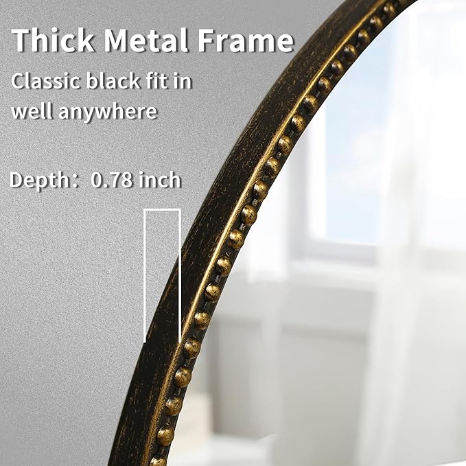 Round Baroque Style Antique Mirror, 24" Metal Circle Vintage Wall Mounted Decorative Mirror for Entryway,Bathroom,Vanity, Retro Black