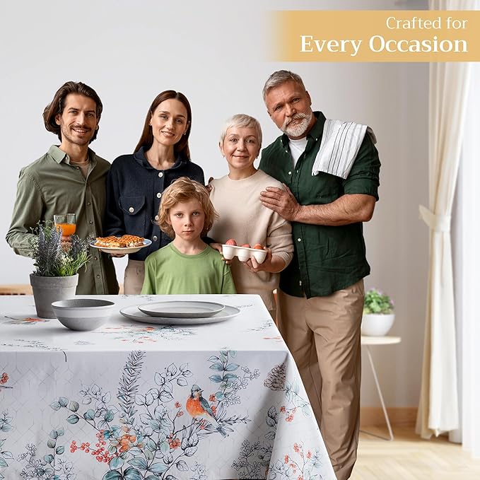 Maison d' Hermine Table Cloth Rectangle Table 100% Cotton 60 x 90 Inches Fall Tablecloth Reusable Everyday Use for Thanksgiving Christmas Decorations Dining Farmhouse Party (Whitish Shabby Chique)