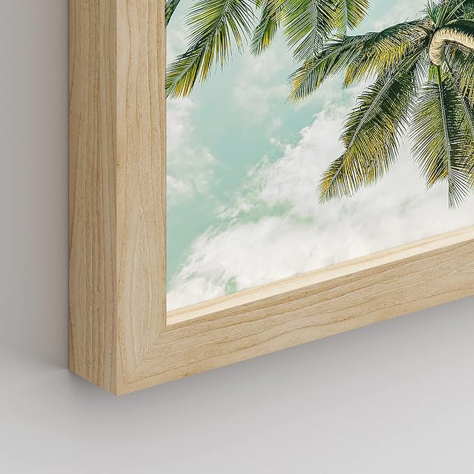 SIGNWIN Framed White Topical Teal Sky Palm Tree Beach Ocean Seaside Wall Art, Set of 4 Landscape Colorful Wall Decor Prints, Nature Wilderness Wall Décor for Living Room, Bedroom - 12"x16" Natural