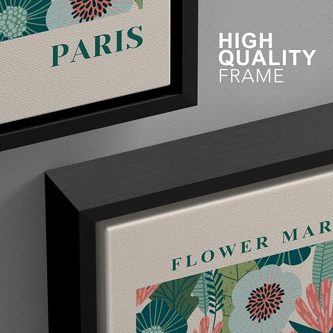 wall26 Framed Canvas Print Wall Art Set Watercolor Pastel Vibrant Flower Market Prints Nature Wilderness Illustrations Modern Art Decorative Floral Botanical Minimal for Bedroom - 24"x36"x3 Black