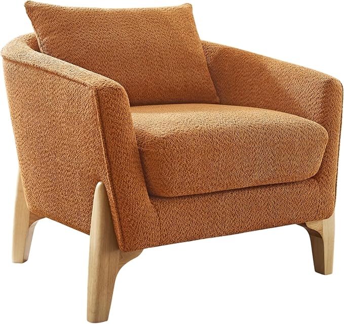 VANOMi Accent Chair 31" Oversized Reading Chair Comfy Upholstered Boucle Lounge Armchair, Modern Living Room Chair with Back Pillow,Single Sofa Chair for Bedroom, Office, Orange