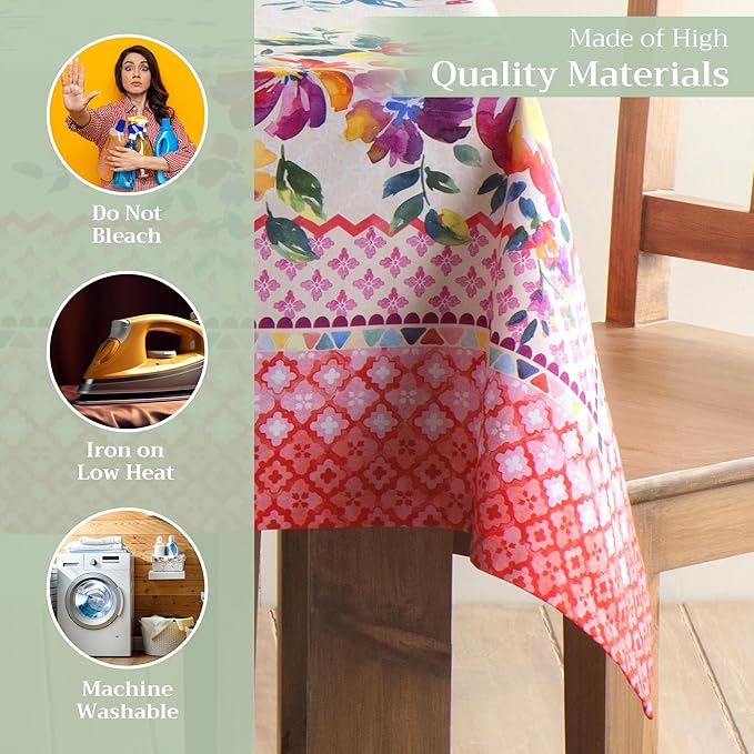 Maison d' Hermine Table Cloth Rectangle Table 100% Cotton 60 x 108 Inches Tablecloth Reusable Decorative for Dining Room Farmhouse Home Valentines Day Decorations Spring Summer - Rose Garden