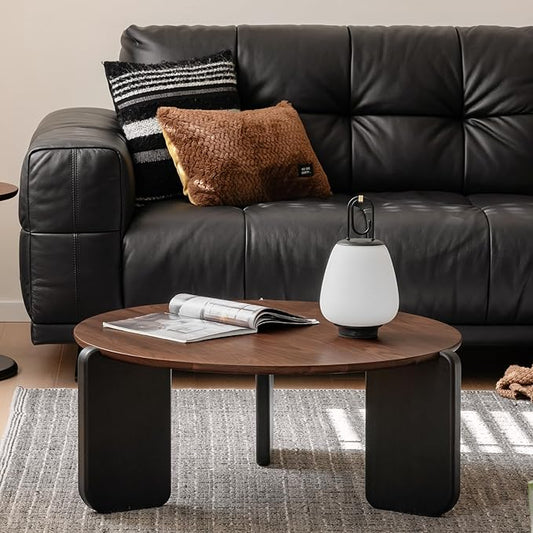 YESWOOD Round Coffee Table, Solid Walnut Wood Top Coffee Table with Oak Legs, Mid Century Morden Living Rooom Table, Small Coffee Table for Bedroom Balcony Living Room (31.34" D x 13.31" H)