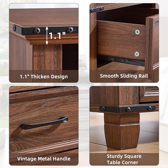 22" Nightstand, Farmhouse Nightstand with 2 Drawers,Industrial Bedside Table with Open Shelf for Bedroom Living Room,Office Bed Side Tables Couch End Table,Brown
