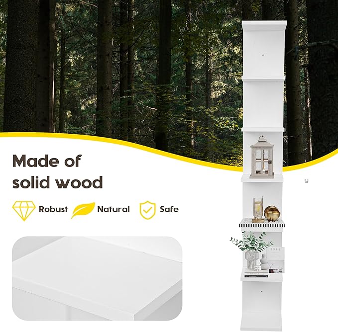 7 Tier Wall Shelf Unit,Vertical Column Floating Storage Home Decor Organizer,White Lack Wall Shelf for Bedroom,Living Room,Office Decor(1 Pack)
