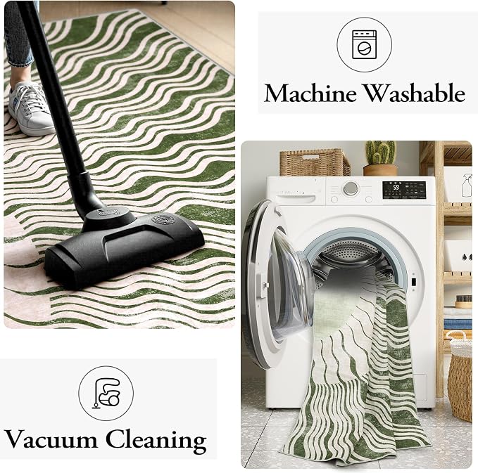 Hedlive Boho Washable Rugs 5x7, Sun Print Soft Green Rug for Bedroom Ultra-Thin Nursery Rug Non Slip, Stain Resistant Living Room Carpet for Dining Room Classroom(5'x 7',Green/Multi)