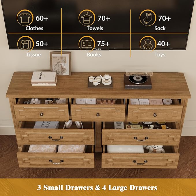 7 Drawer Dresser for Bedroom, 36" Tall Dresser & Chest of Drawers wtih Vintage Surface, Closet Storage Cabinet for Living Room, Hallway, Natural Oak