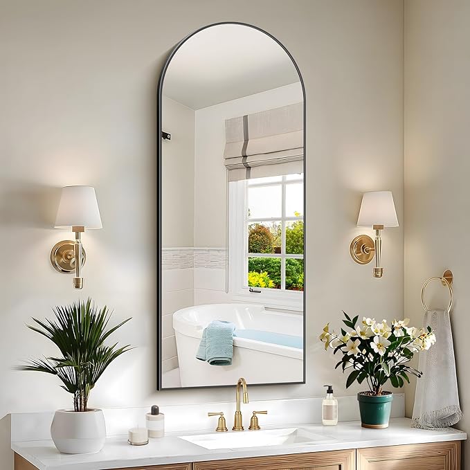 Arched Mirror, 20’x48’’ Black Arch Mirror for Bathroom, Arched Bathroom Mirror with Frame, Modern Wall Mounted Mirror for Over Sink Mantle Bedroom Vanity Living Room Entryway