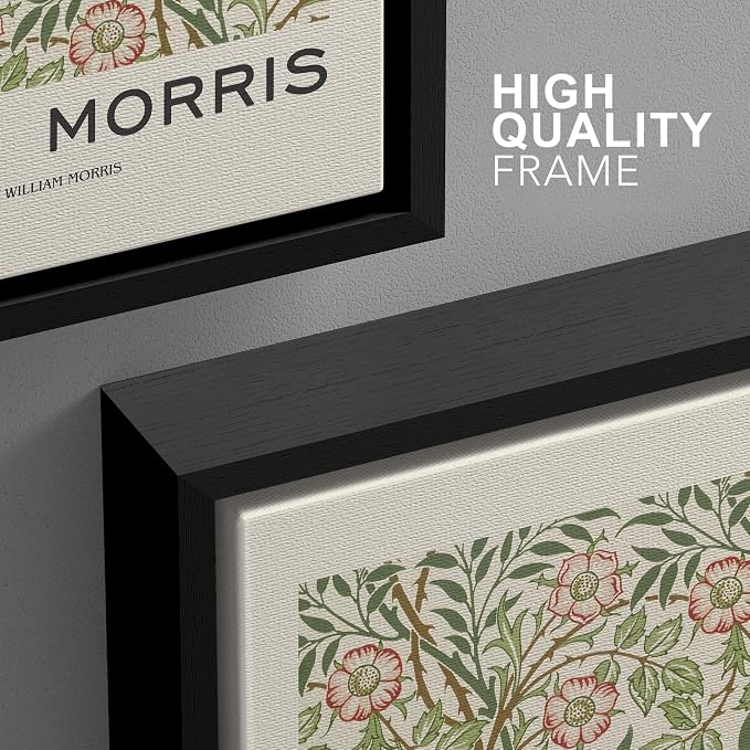 wall26 Framed Canvas Print Wall Art Set William Morris Flower Pattern Tapestries Nature Floral Illustrations Fine Art Decorative Botanical Rustic for Living Room, Bedroom, Office - 16"x24"x3 Black