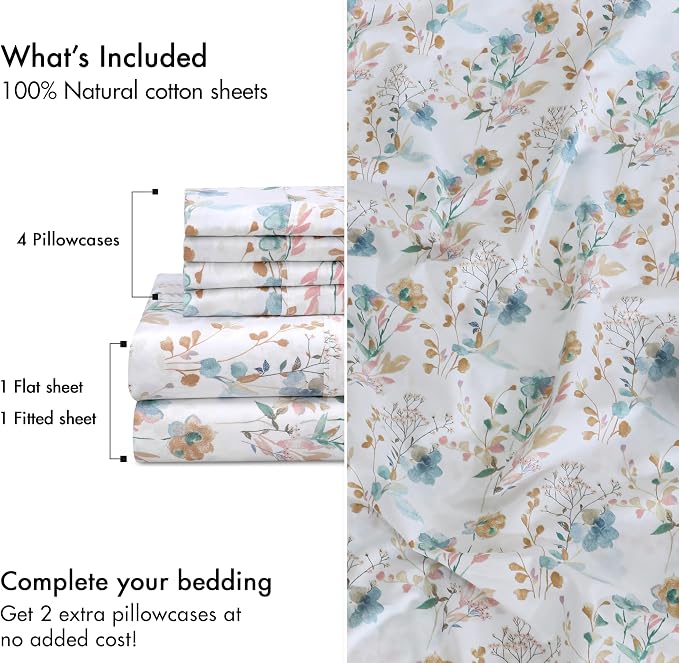 RUVANTI 100% Cotton Percale Sheets Full Size 6 Piece Set, Cooling Bed Sheets for Hot Sleepers, Deep Pocket 16”, Breathable Lightweight & Durable, Crisp Hotel Style Sheets, Radiant