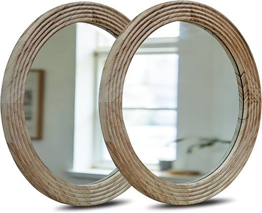 LOSOUR Round Mirror, Farmhouse Decor Solid Wood Frame Wall Circle Mirror, Decorative Mirrors for Bathroom Over Sink, Living Room, Entryway,Bedroom, Entryway, Hallway,Foyer (2, Brown, 24" L x 24" W)