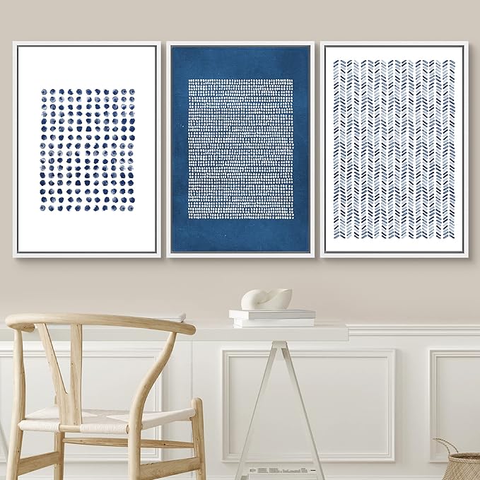 SIGNWIN Framed Canvas Print Wall Art Set Blue Geometric Pattern Landscape Abstract Shapes Illustrations Modern Art Decorative Boho Relax/Zen Nordic for Living Room, Bedroom, Office - 16"x24"x3 White