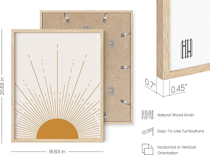 HAUS AND HUES Boho Framed Wall Art, Southwestern Wall Decor, Midcentury Geometric Sun Art Print, Contemporary Wall Print, Beige Frame 16x20, Sun Decor