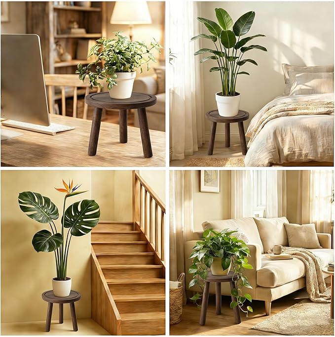 Wood Plant Stands Indoor, 1-Pack Single Plant Stand for 6-12 Inch Pots, Mid-Century Modern Plant Stool, Tall Wooden Plant Stand for Large Plants Perfect Fit for Living Room, Balcony, Office (Dark Brown)