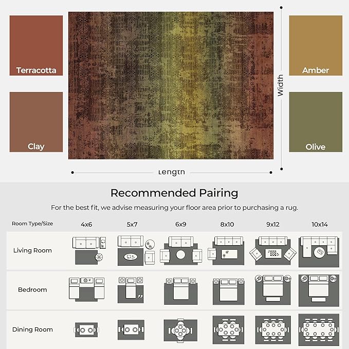 Kokia Abstract Terracotta Area Rugs 8x10 Bedroom Soft Living Room Rugs Washable Distressed Vintage Comfy Carpet with Non-Slip Backing for Farmhouse Home Office Room Decor, Brown and Tan