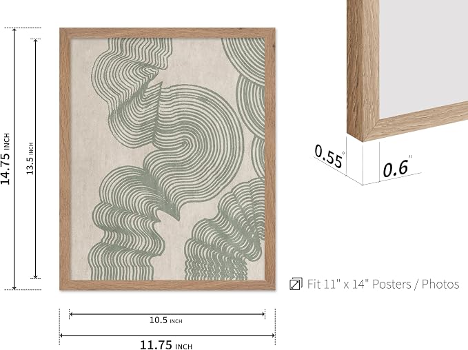 Poster Master Line Drawing Poster - Curved Lines Print - Geometric Art - Sketch Art - Abstract Art - Mid Century Modern Art - Minimal Art - Great Bedroom or Living Room Decor - 11x14 Beige Framed