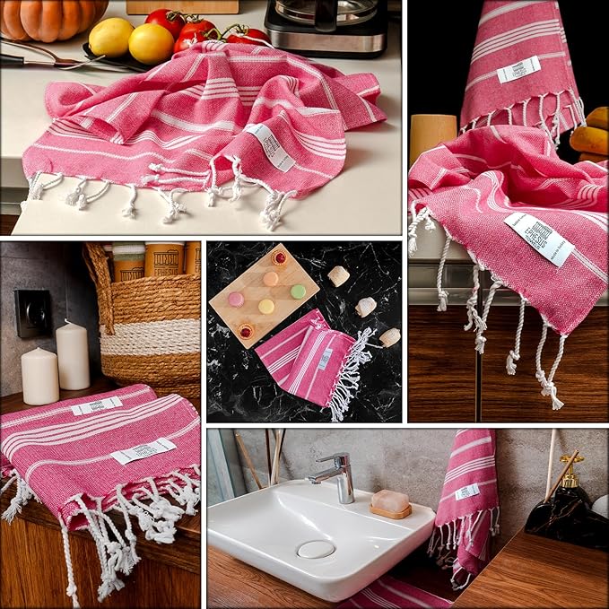 Hand Towels - Set of 2 | 18" x 30" - Decorative Turkish Hand Towel for Bathroom, Kitchen, Guest, Face, Hair, Tea, Dishcloth (Sultan, Fuchsia)