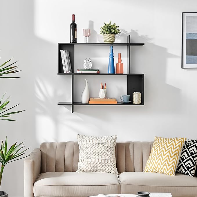 Danya B. Manasa Floating Geometric Kilter Two-Tier Wall Shelf - Black