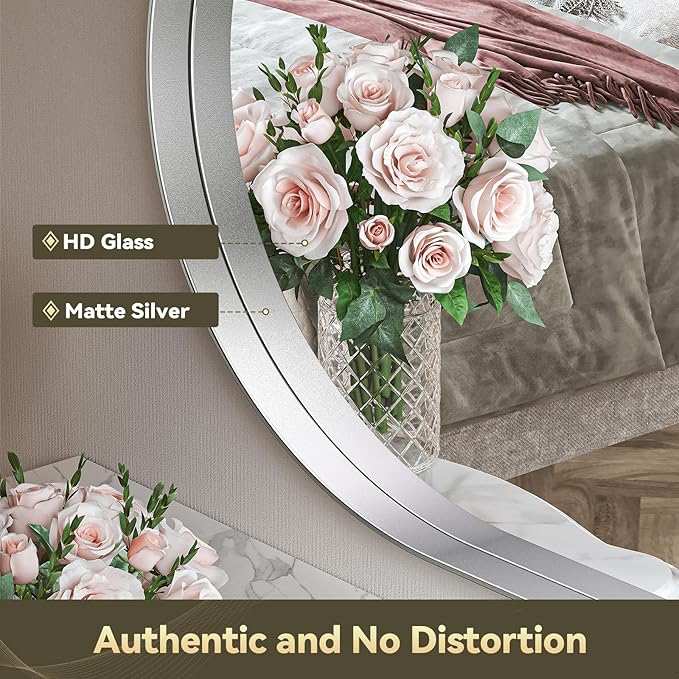 Brightify Silver Oval Mirror for Bathroom 30x42 Inch, Matte Silver Vanity Mirrors Metal Frame, Wall Mounted Mirror for Bedroom Dress Room Wall Decorative Hang Vertical and Horizontal