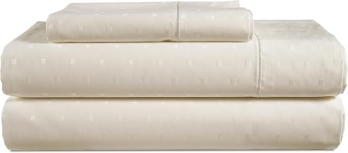 LANE LINEN 100% Egyptian Cotton Twin Size Sheets, No Pill Naturally Cooling Sheets Twin, Soft & Comfy Sateen Weave for Silky Smooth Finish, Available in Variety of Colors Jaquard Swiss Dot - Ivory