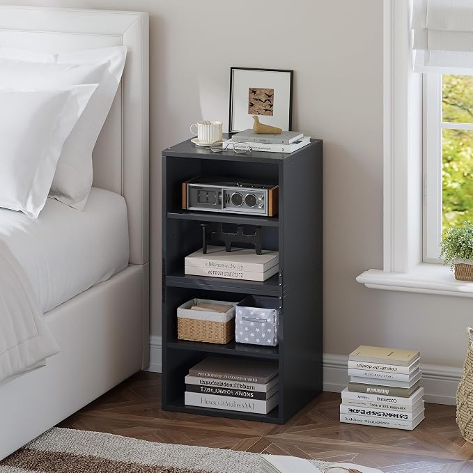 Homkdom 2 Cube Storage Organizer with 2 Removable Open Shelves, DIY Bookcase with Anti-Tip Design, Stackable Cube Shelf for Bedroom, Office, Dorm, Black