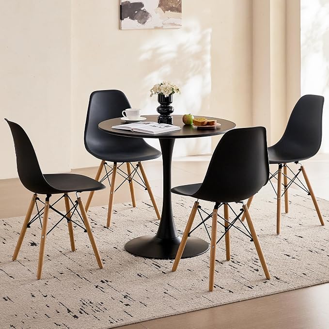 31.5" Round Dining Table for 4 Modern Circle Tulip Table with Metal Tulip Pedestal Base for Kitchen Dining Living Room Apartment Small Space Cafe, Black