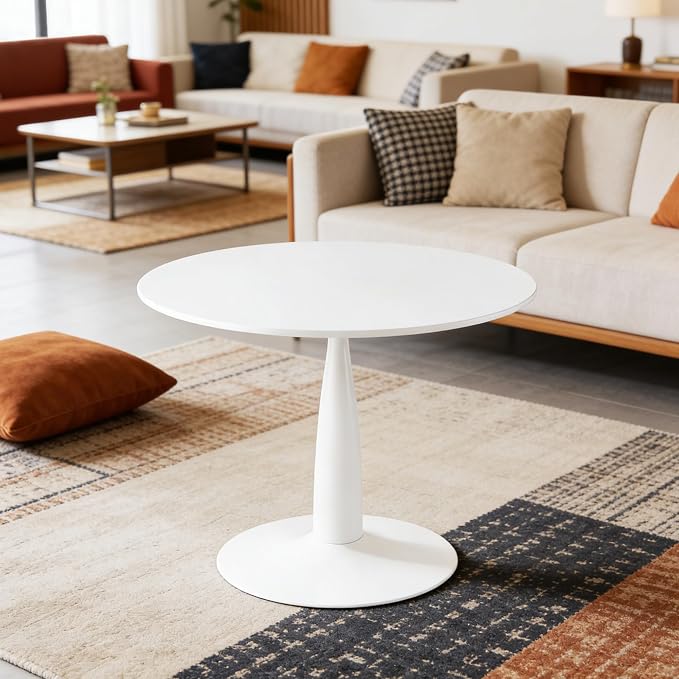 Round Tulip Dining Table 42 Inch White for 2-4 People, Modern Kitchen Table with MDF Top and Metal Pedestal Base, Bistro Table for Apartment Cafe Office Living Room