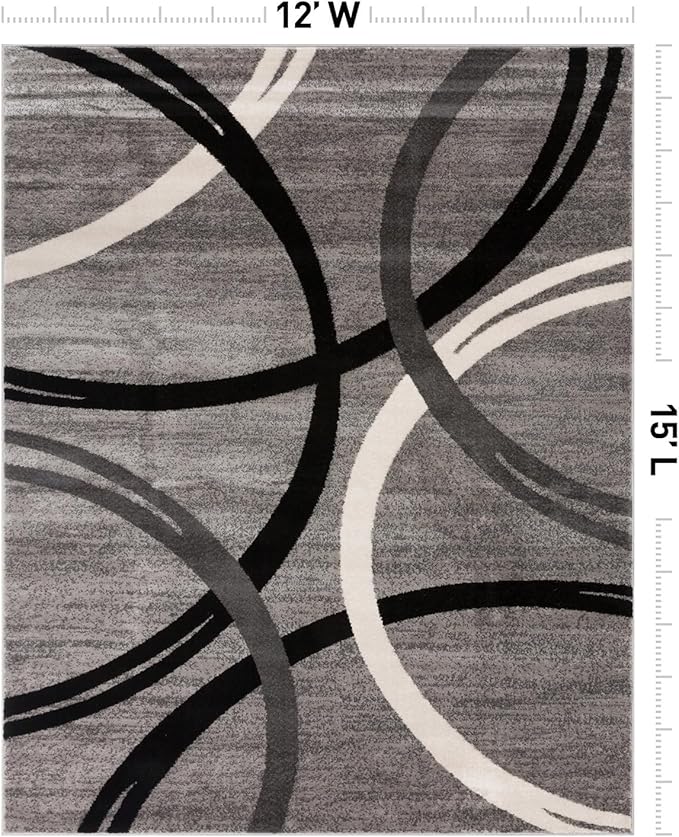 Rugshop Wavy Circles Design Area Rug, Fade-Resistant Carpet for Living Room, Dining Room, or Office,Grand Room,Open Spaces, Gray, 12' x 15'
