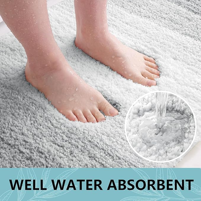 Arotive Microfiber Bathroom Rugs, Shaggy Soft and Absorbent Bath Rug, Non-Slip, Thick Plush Machine Washable Dry Bath Mats for Bathroom, Tub and Shower, 47x17, Light Grey, Rectangular