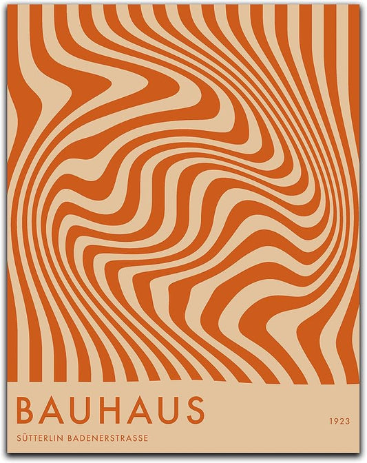 Mid Century Modern Bauhaus Wall Art - 11x14" UNFRAMED Print - Abstract Wall Decor - Exhibition Poster Replication (Orange)
