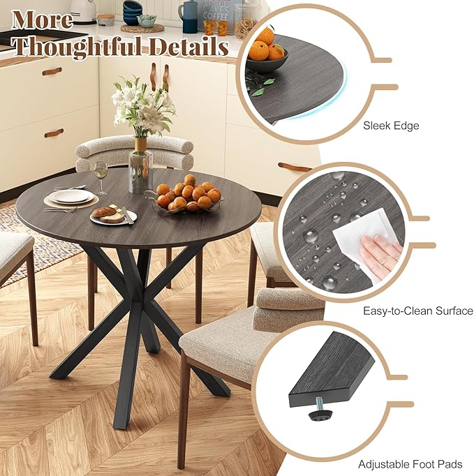 Moccha 36" Round Dining Table for 4 - Rubber Wood Kitchen Table with Intersecting Trestle Legs, Vintage Bar Table, Farmhouse Dining Room Tables for Dinette, Small Space, Restaurant, Bistro (Black)