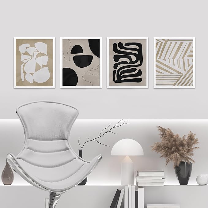 SIGNWIN Framed Tropical Mid-Century Wall Art, Set of 4 Modern Hawaiian Geometric Print Wall Decor Prints, Nature Wilderness Wall Décor for Living Room, Bedroom - 8"x10" White