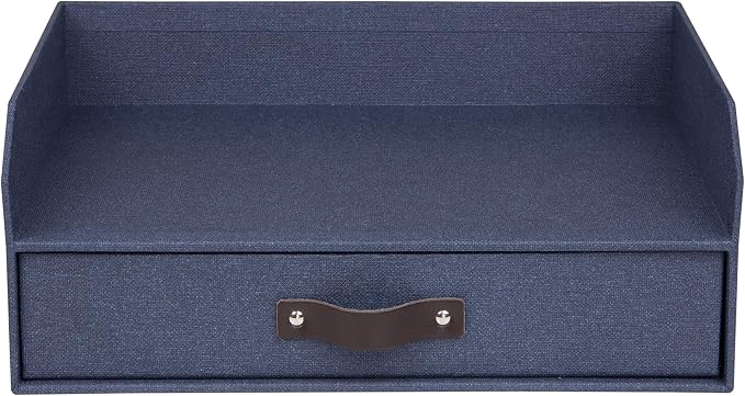 Bigso Walter Letter Tray for A4 or Letter Size Documents - Paper Tray Organizer for Desk with Storage Drawer and Stable Rubber Feet - 13.1in x 10in x 5.2in - Blue