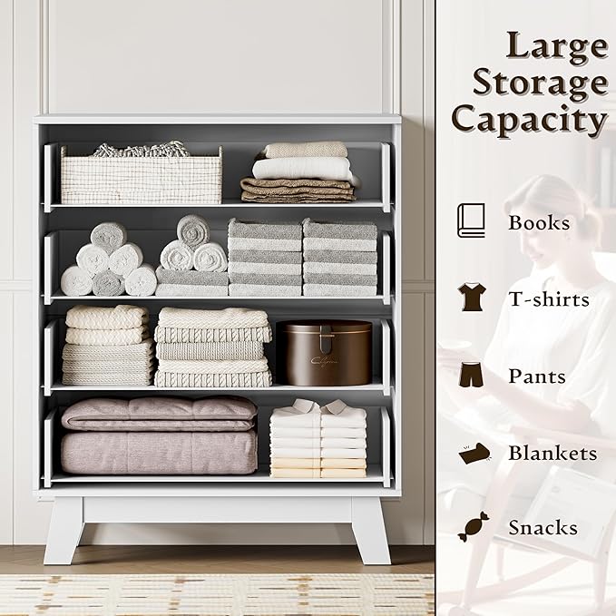 39" Tall Dresser for Bedroom, 4-Drawer Fluted Chest of Drawers, Modern Wood Highboy with Deep Storage, Metal Slides & Handles, Anti-Tip Kit, Vertical Clothes Organizer for Apartment, Nursery