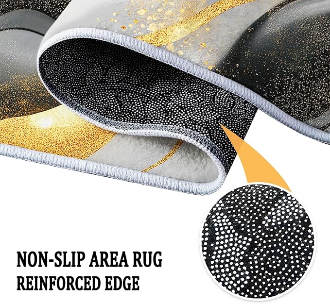 Black and White Printed Carpet Non Slip 5 x 7 ft Area Rug, Abstract Luxury Marble Gold Texture Washable Rugs for Living Room Bedroom - Low Pile Non-Shedding Carpets Classroom Playroom Nursery