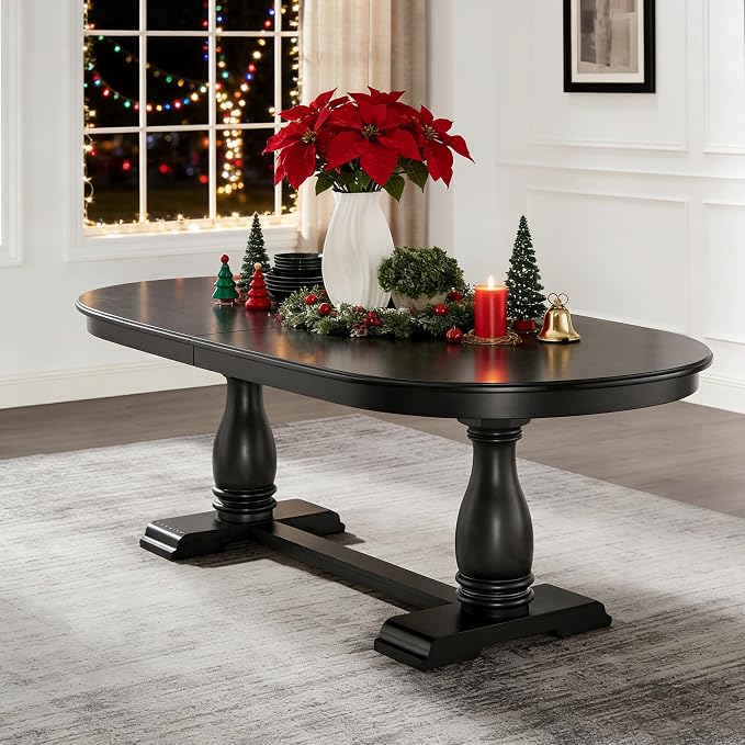 JUSTONE 94.06'' Black Oak Extendable Oval Table, Great for Dining Room & Kitchen (Black, 94.06'' Dining Table only)
