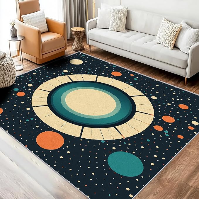 Mid Century Modern Rugs 5x8, Abstract Retro Washable 5 x 8 Area Rug for Living Room, Bedroom, Low Pile Non Slip Stain Resistant Carpet, Mid Century Home Decor Accessories & M899