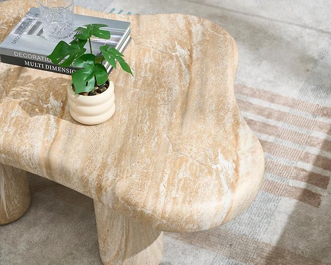 Modern Stone Cloud Coffee Table - Accent Organic-Shaped Tabletop with Marble Finish, Cloud Sofa Center Table for Living Room/Bedroom/Office (Onyx White)