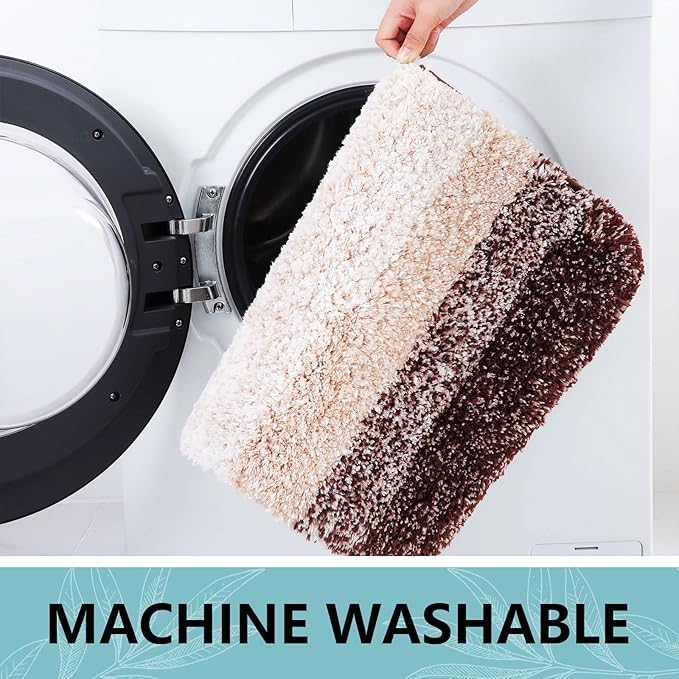 Arotive Microfiber Bathroom Rugs, Shaggy Soft and Absorbent Contour Toilet Rugs, Non-Slip, Thick Plush Machine Washable Dry Bath Mats for Toilet Base, 24x20, Brown, U-Shape