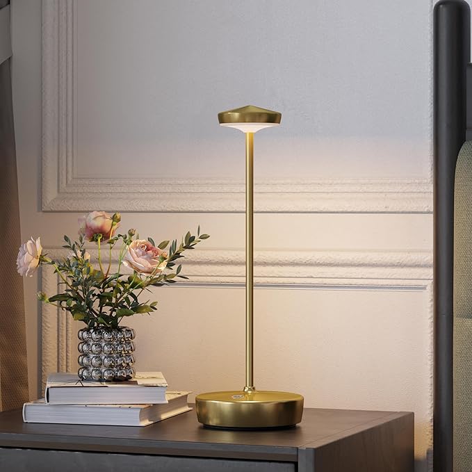 Rechargeable Cordless LED Table Lamp,5000mAh Battery - Touch Control 3-Level Brightness with Memory Function,Portable Children's Room Desk lamp for Outdoor,Bars & Restaurants (2P Gold)